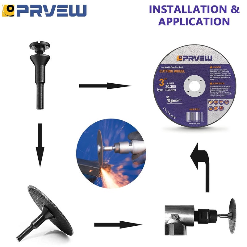 PRVEW 20-Pack Die Grinder Cut Off Wheel 3 Inch, 3" x1/16 x3/8" Quality Cutting Wheel Cutting Disc for Metal&Stainless Steel - Image 4